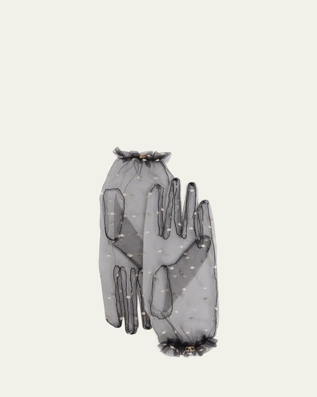 Polka Dot V-Logo Mesh Gloves